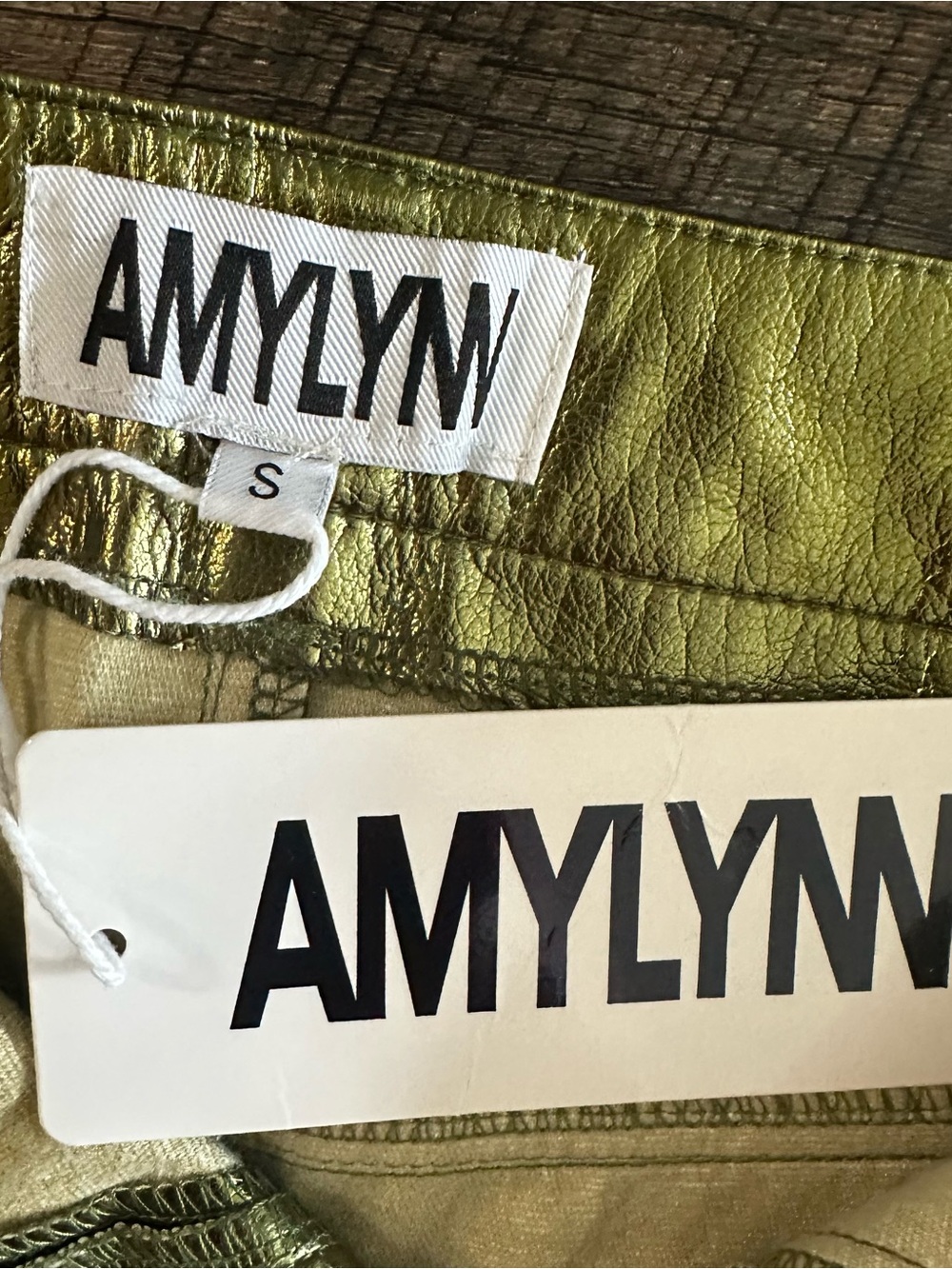 AMYLYNN Metallic Olive Green Faux Leather Mini Skirt - Picture 3 of 5